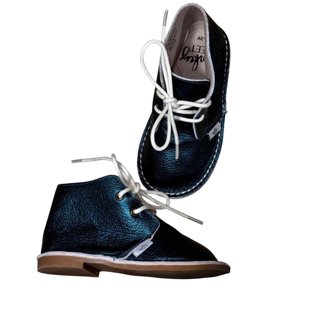 Monkey Feet Toddler Kids‎ Peacock Teal Metallic Leather Chukka Boots Size 2-3Y